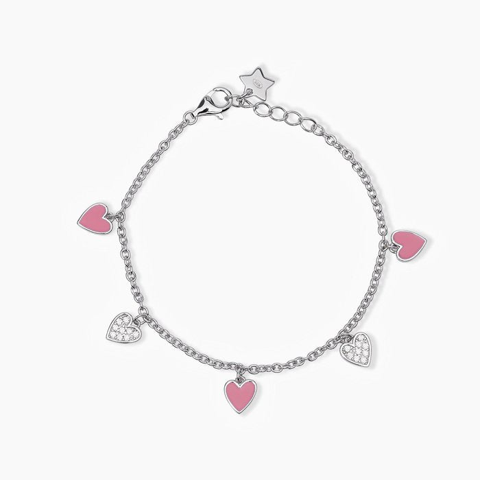 Bracciale in argento con cuori pendenti MON AMOUR