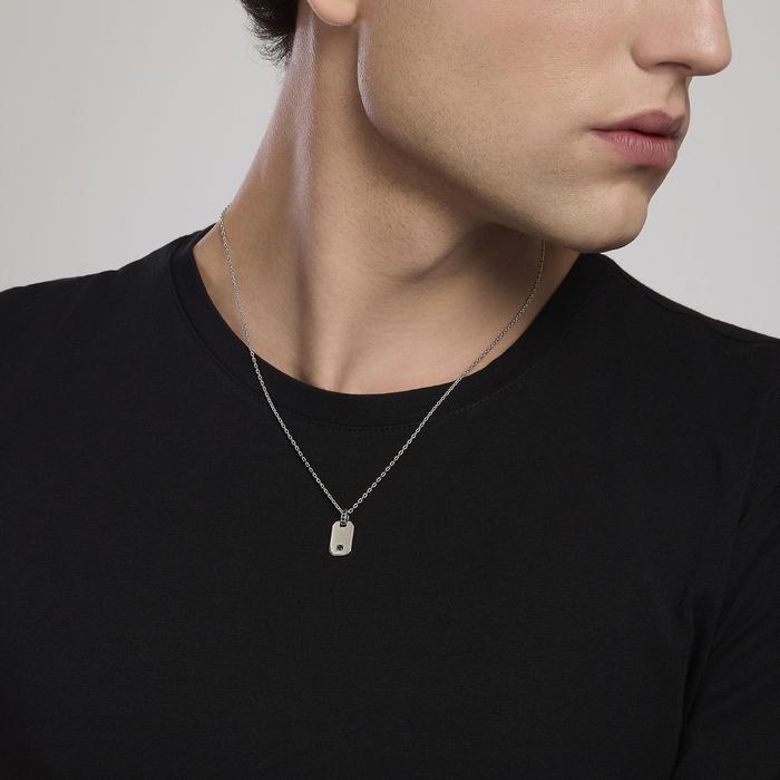 Collana da uomo in argento con ciondolo ottagonale e zirconi neri Primo Capitano