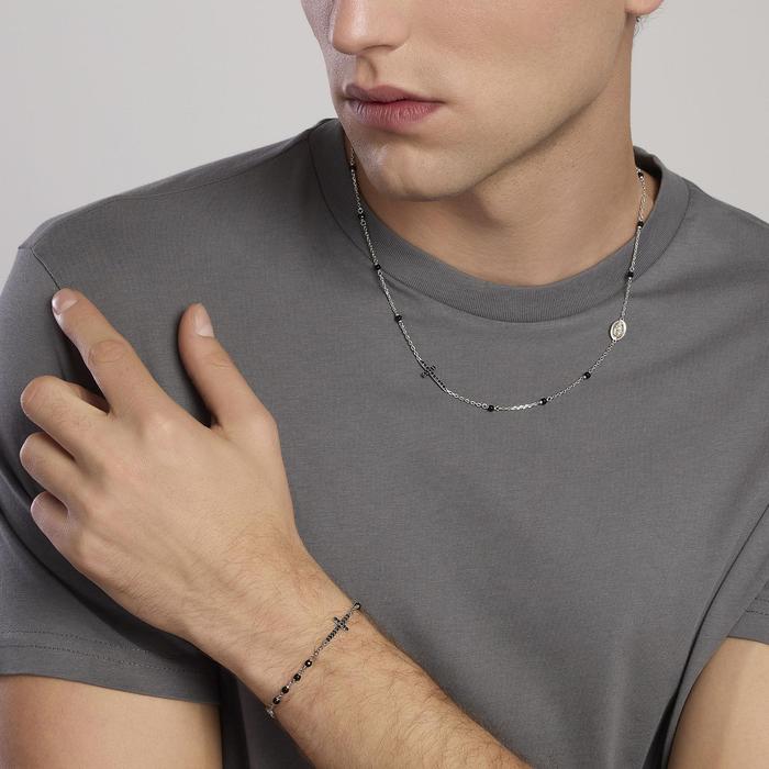 Collana uomo in argento con croce e Madonnina Mystical