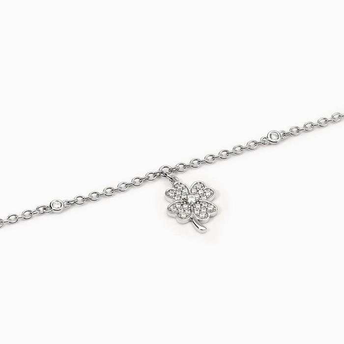 Bracciale in argento con catena e quadrifoglio Buona Fortuna