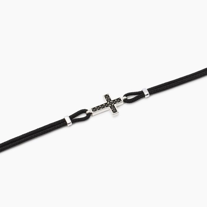 Bracciale da uomo in argento con croce e zirconi neri Mystical