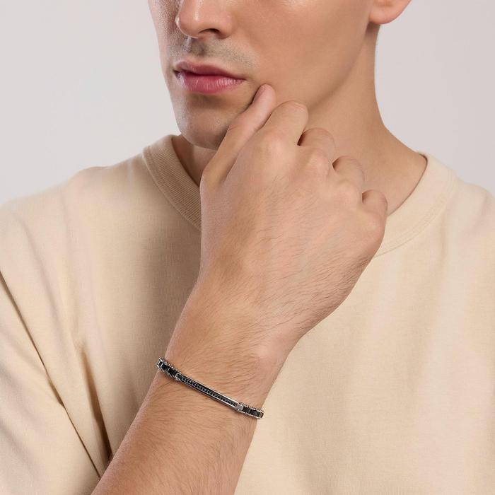 Bracciale uomo con elementi ceramica nera Outside