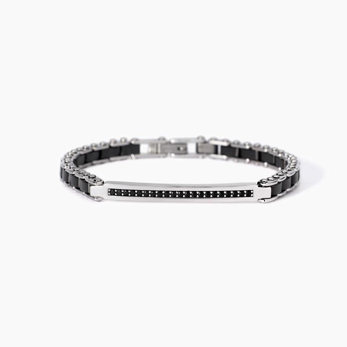 Bracciale uomo con elementi ceramica nera Outside