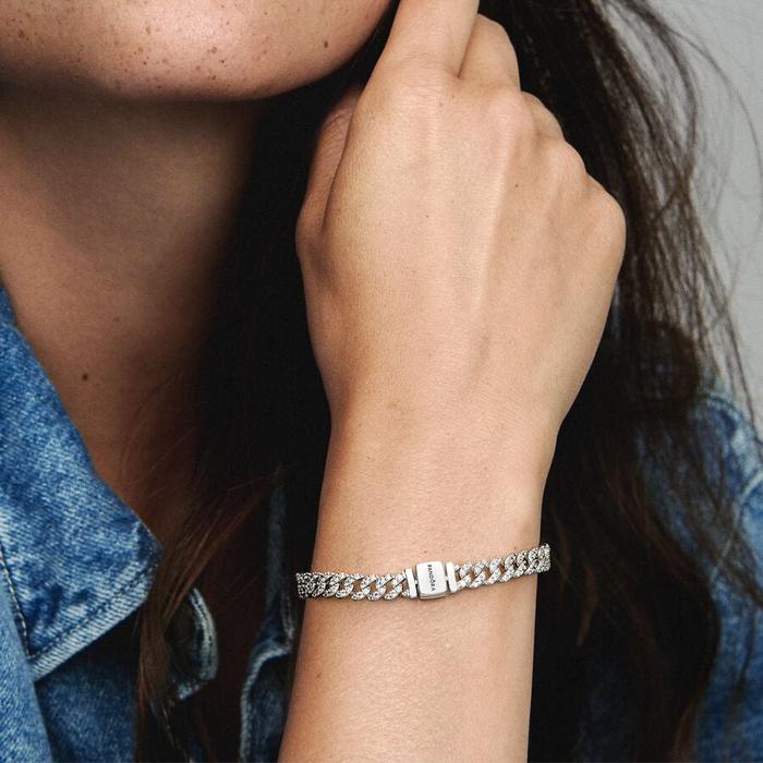 Bracciale Catena Maglia Cubana Pavè