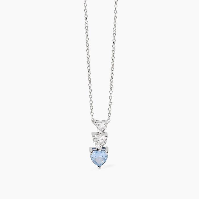 Girocollo con cuori in zirconi e acquamarina sintetica Lovely
