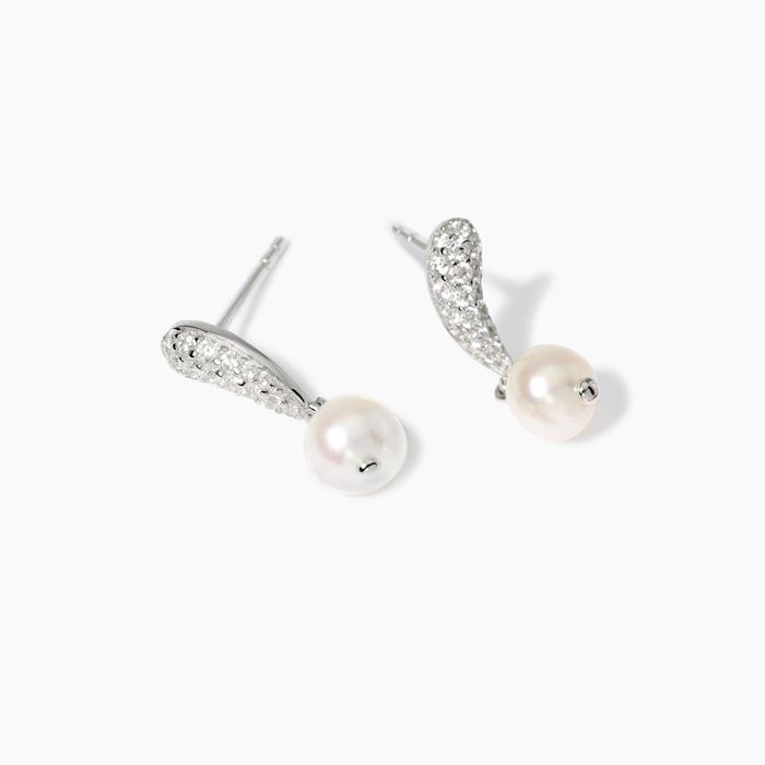 Orecchini con pavé di zirconi e perle coltivate Opera