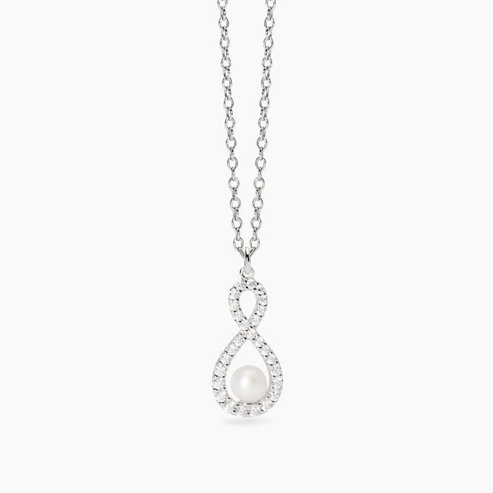 Girocollo con pendente con perla coltivata e zirconi Endless