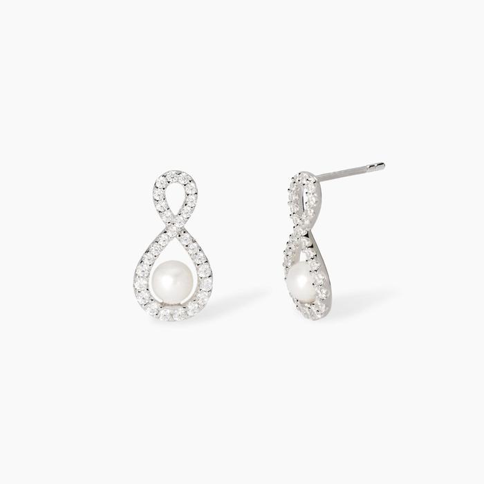 Orecchini con infinito in zirconi e perle coltivate Endless