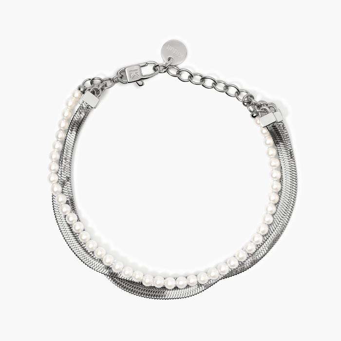 Bracciale catene e perle conchiglia in acciaio argentato Style 14