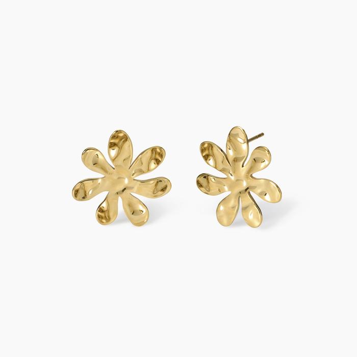 Orecchini dorati con fiore effetto martellato