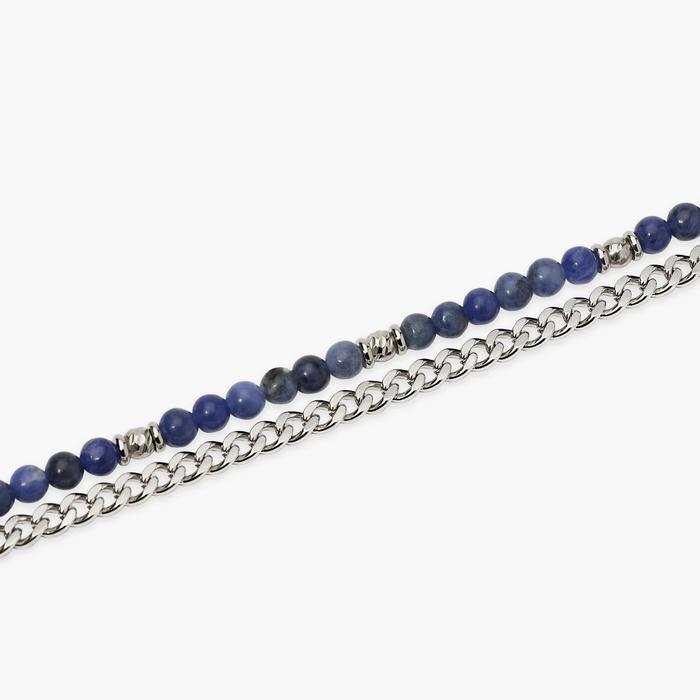 Bracciale uomo con con catena groumette e sfere diamantate e sodalite blu Style  37