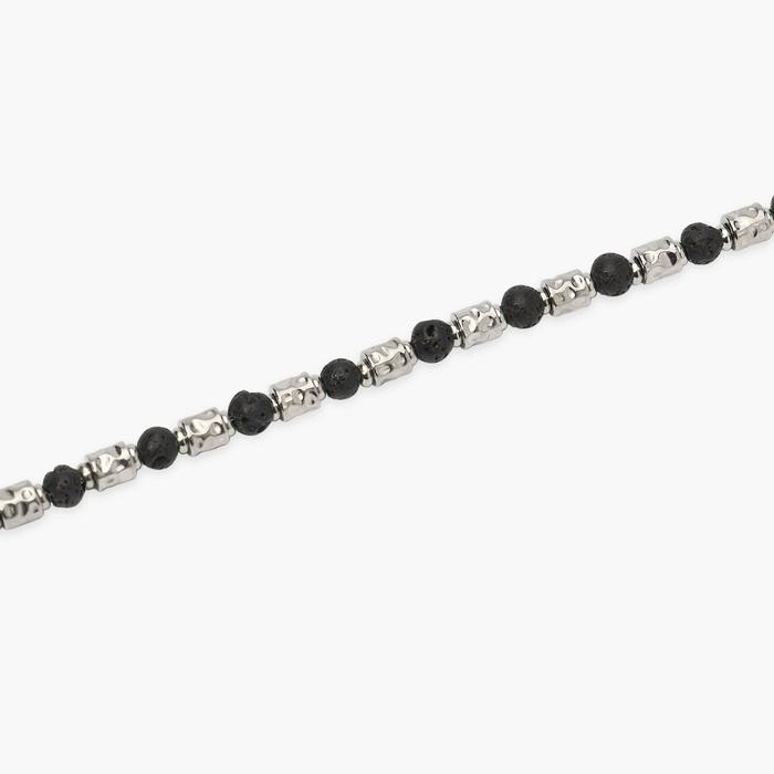 Bracciale uomo acciaio con cubetti martellati e pietra lavica Style  38