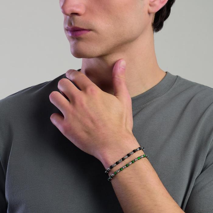 Bracciale uomo acciaio con cubetti martellati e pietra lavica Style  38