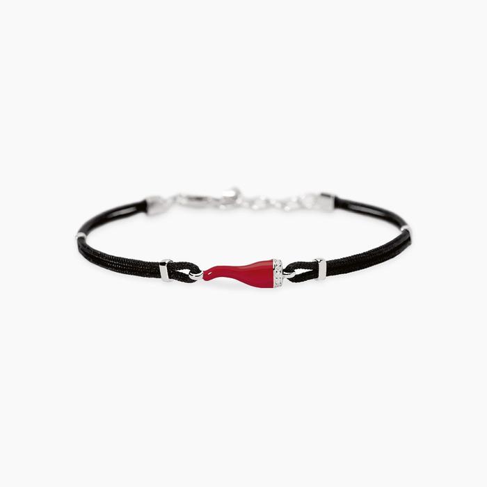 Bracciale con cornetto rosso smaltato e cordino nero IL QUATTRINO