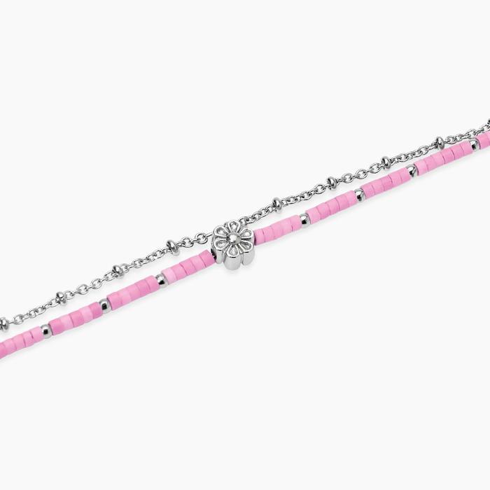 Bracciale con catene in acciaio e rosa Style 76