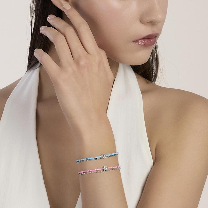 Bracciale con catene in acciaio e rosa Style 76