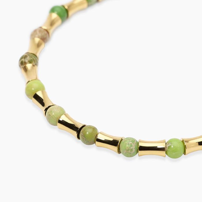 Bracciale dorato con elementi bambù e diaspri verdi Style 79