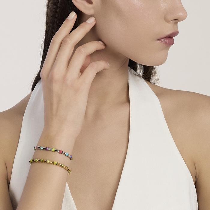 Bracciale dorato con elementi bambù e diaspri verdi Style 79