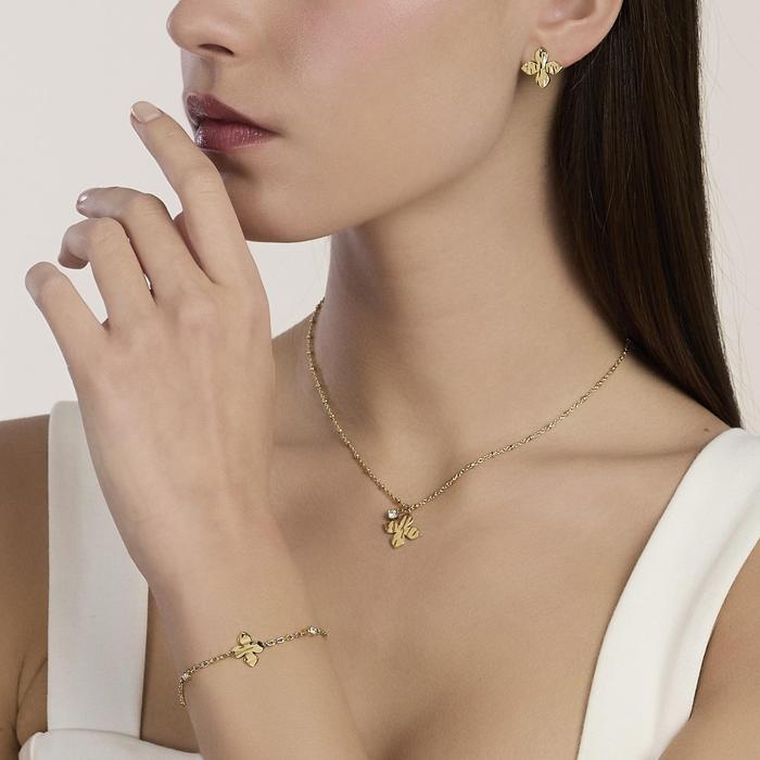 Girocollo con fiore in acciaio dorato martellato Style 66