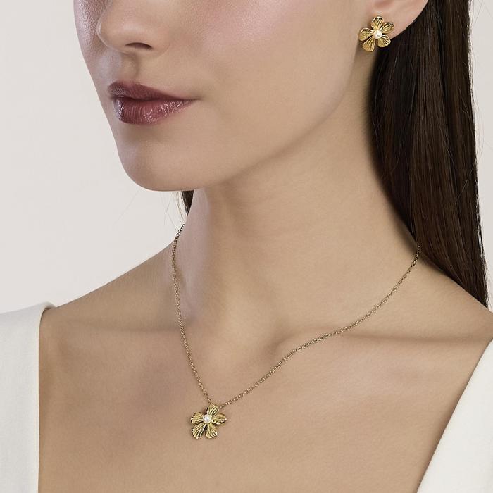 Girocollo con fiore in acciaio dorato martellato Style 65
