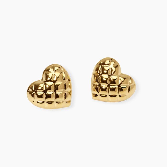 Orecchini cuore in acciaio dorato matelassé Style 75