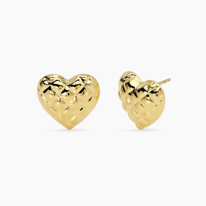 Orecchini cuore in acciaio dorato matelassé Style 75