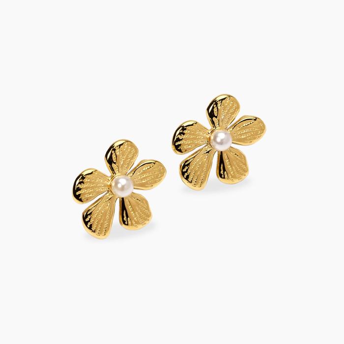 Orecchini fiore dorati con perla conchiglia Style 65