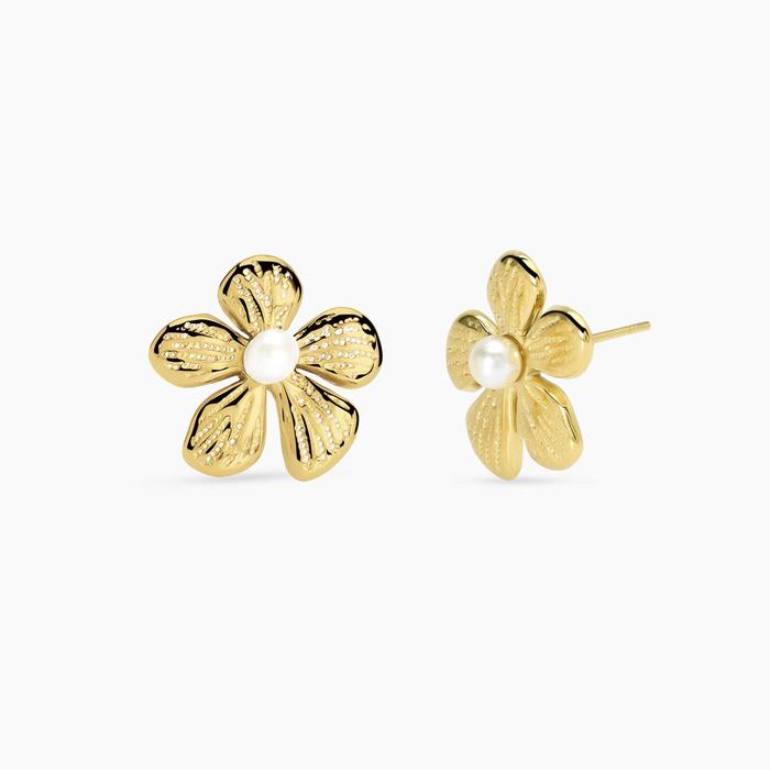 Orecchini fiore dorati con perla conchiglia Style 65