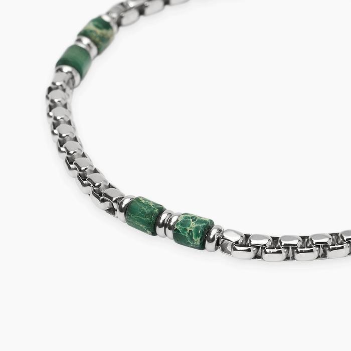 Bracciale con catena veneta e cilindri in diaspro verde Style 03