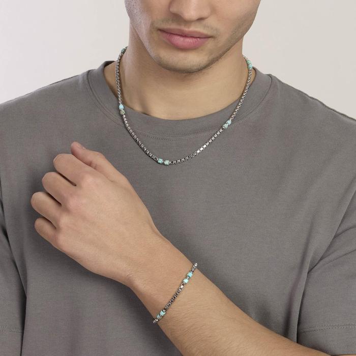 Bracciale con catena veneta e cilindri in diaspro azzurro Style 03