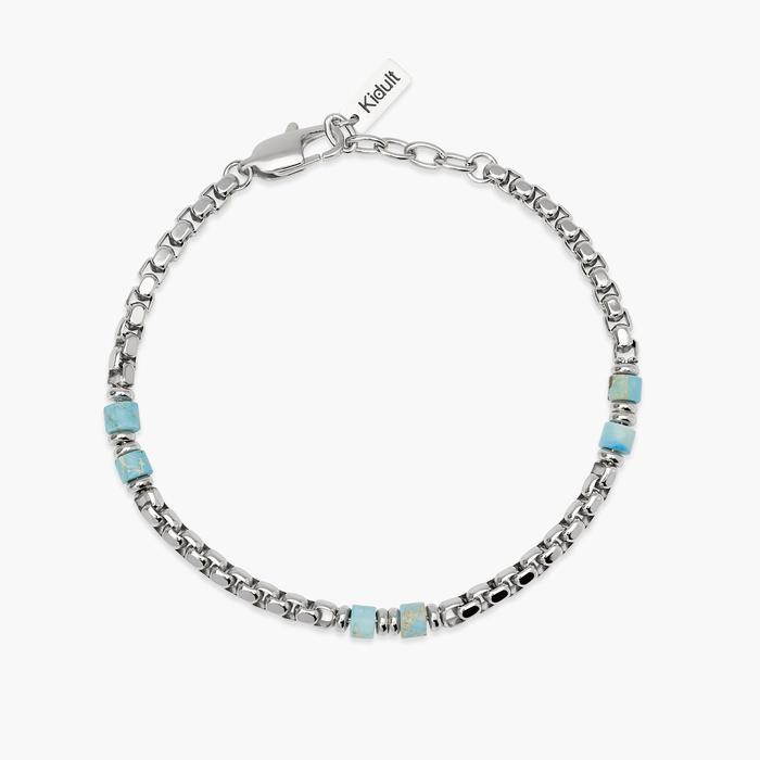 Bracciale con catena veneta e cilindri in diaspro azzurro Style 03
