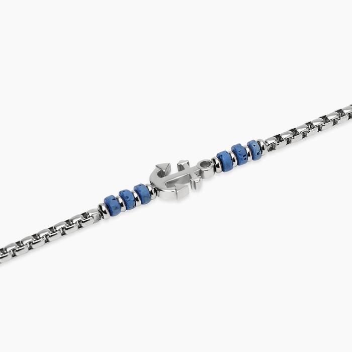 Bracciale con pietre laviche blu e ancora centrale Style 16