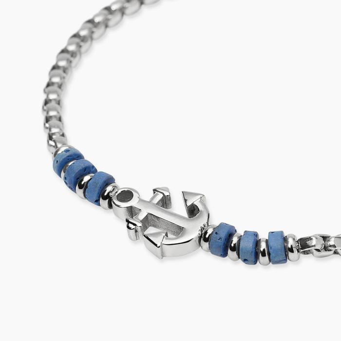 Bracciale con pietre laviche blu e ancora centrale Style 16