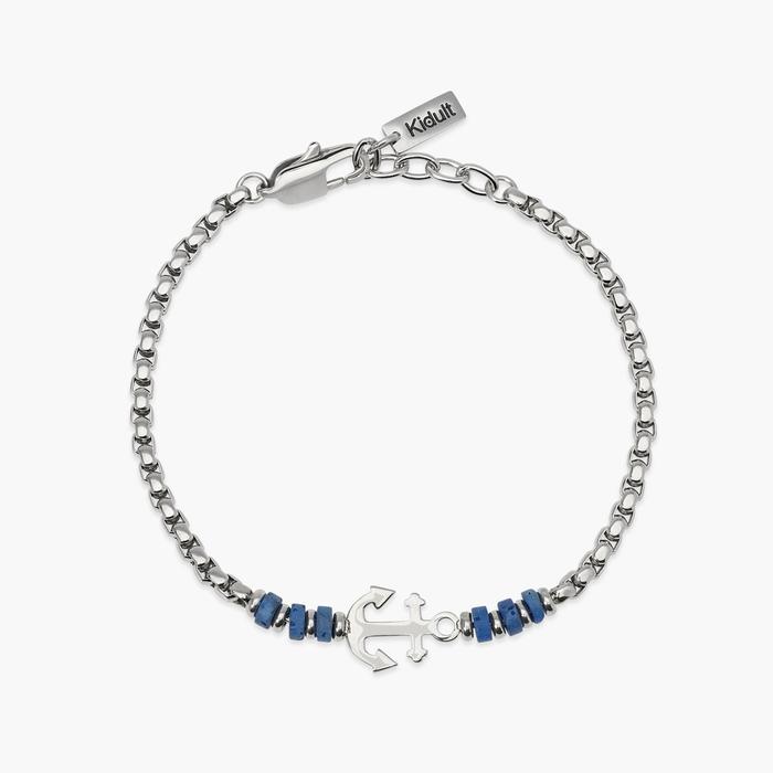 Bracciale con pietre laviche blu e ancora centrale Style 16