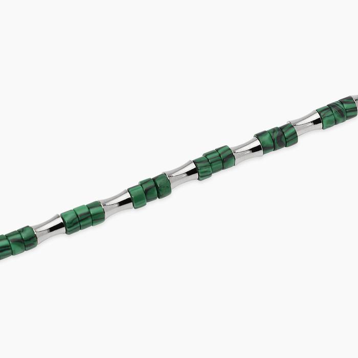 Bracciale con elementi bambù in acciaio e malachite sintetica Style 50
