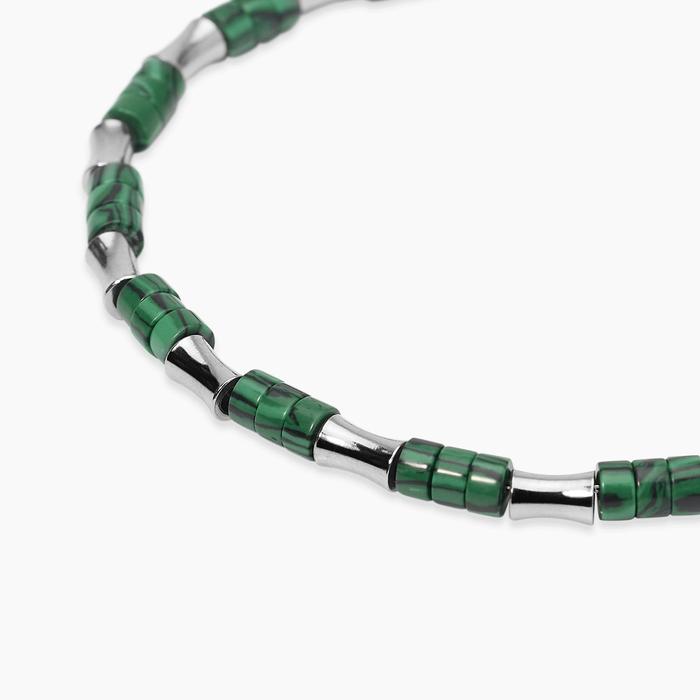 Bracciale con elementi bambù in acciaio e malachite sintetica Style 50