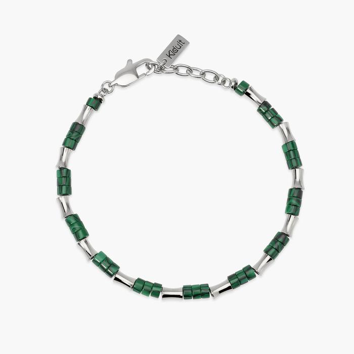 Bracciale con elementi bambù in acciaio e malachite sintetica Style 50
