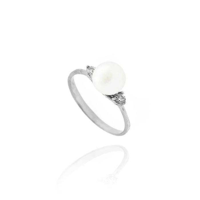 Anello Perla d'Oro Vero e Zirconi