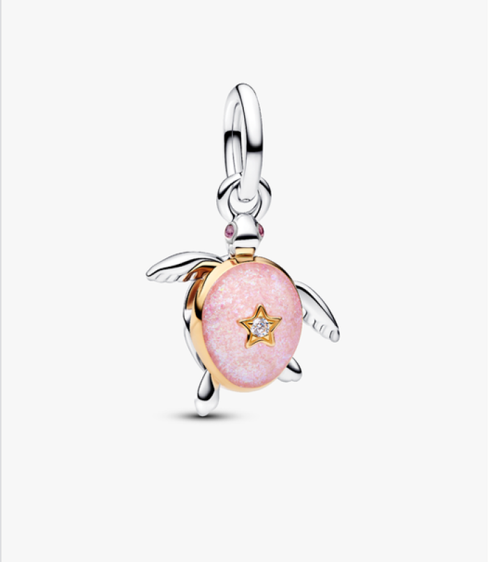 Charm Pendente Tartaruga Marina Rosa con diamante creato in laboratorio
