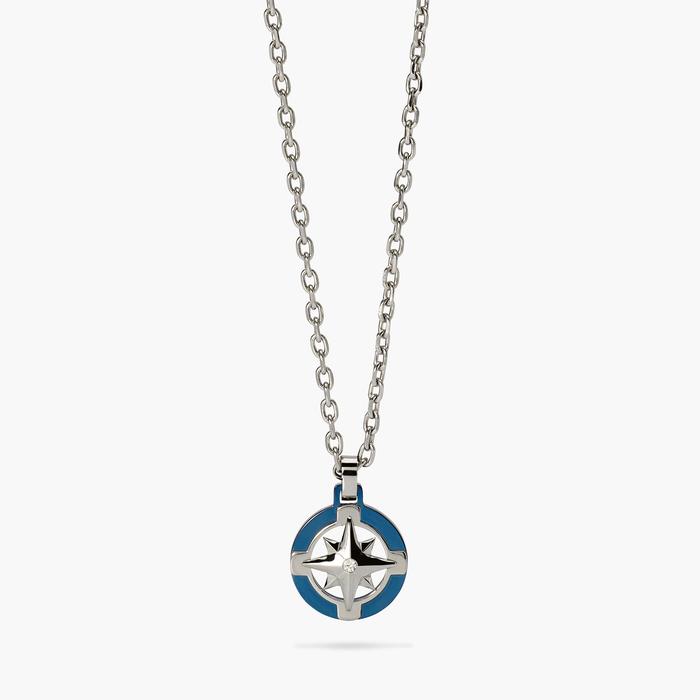 Collana con ciondolo rosa dei venti in acciaio e blu Style 41