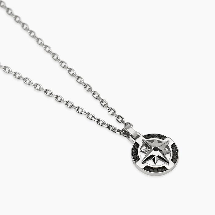 Collana con ciondolo rosa dei venti in acciaio e nero Style 41