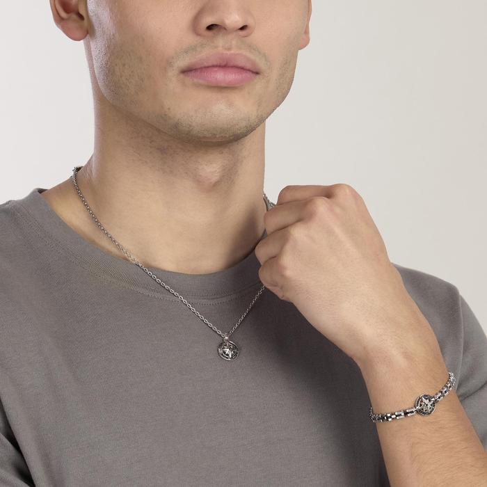 Collana con ciondolo rosa dei venti in acciaio e nero Style 41