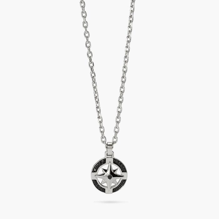 Collana con ciondolo rosa dei venti in acciaio e nero Style 41