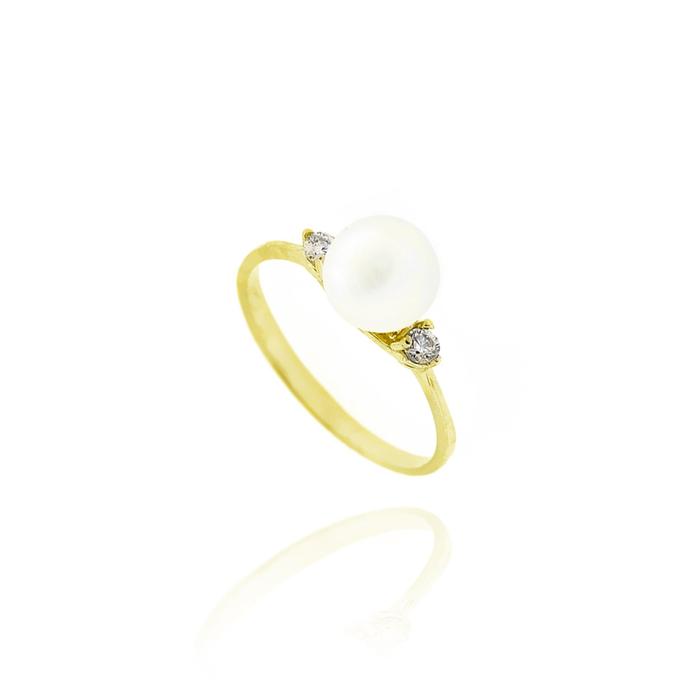 Anello Perla d'Oro Vero e Zirconi