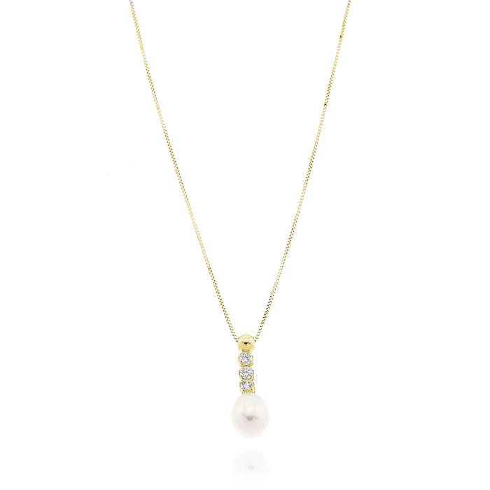 Collana Perla d'Oro Vero e Zirconi
