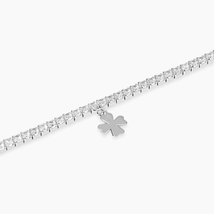 Bracciale tennis in argento con ciondolo quadrifoglio LUCKY WOMAN