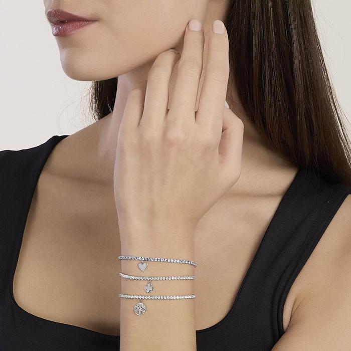 Bracciale tennis in argento con ciondolo quadrifoglio LUCKY WOMAN