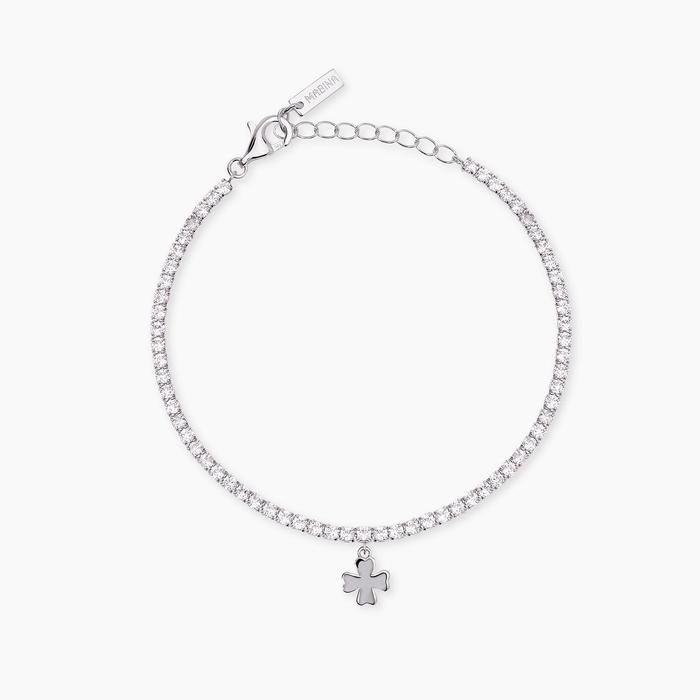 Bracciale tennis in argento con ciondolo quadrifoglio LUCKY WOMAN