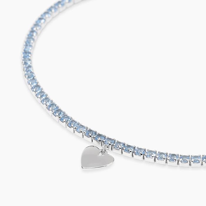 Bracciale tennis con acquamarina sintetica e ciondolo cuore LOVELY DAY