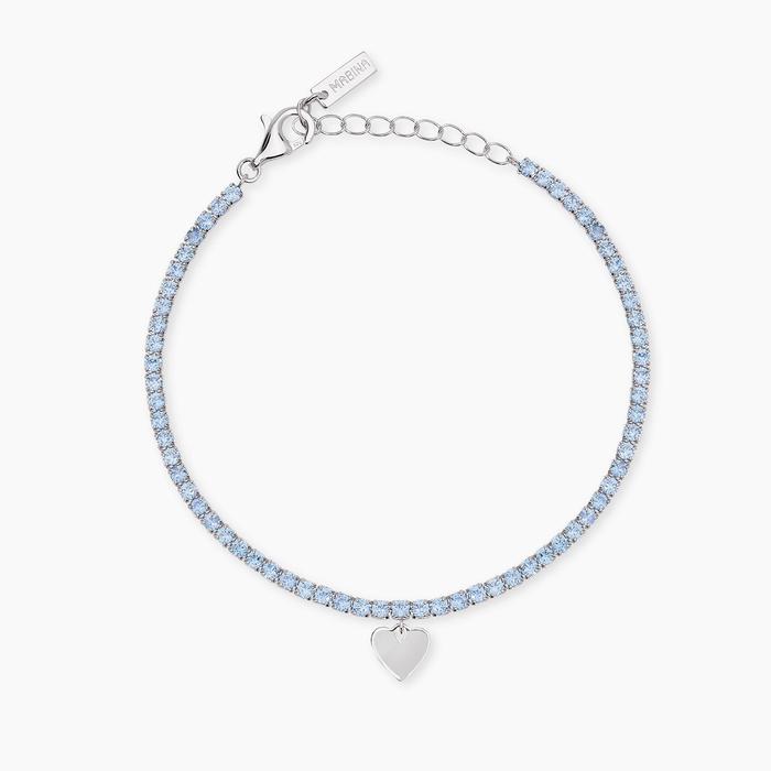 Bracciale tennis con acquamarina sintetica e ciondolo cuore LOVELY DAY